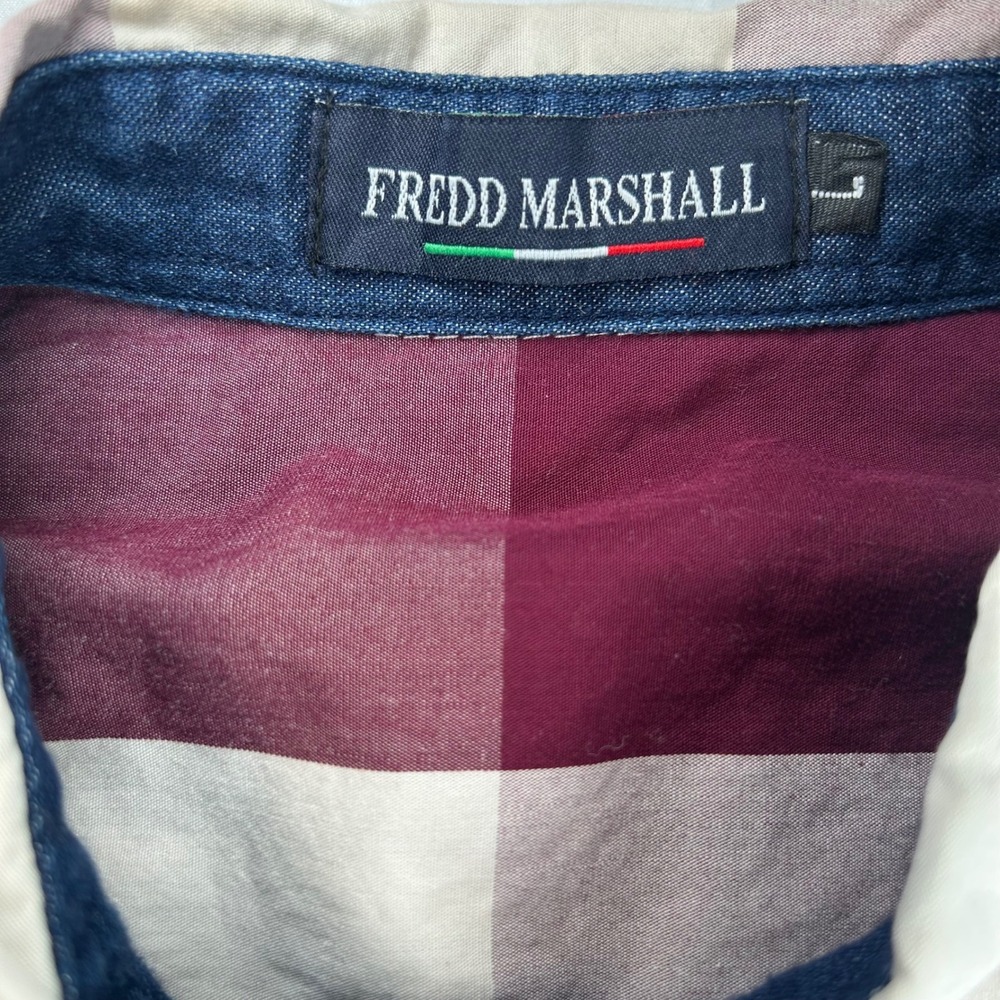 Fredd Marshall Mens Burgundy White Buffalo Check Long Sl Button Up Shirt Size L - Picture 6 of 6